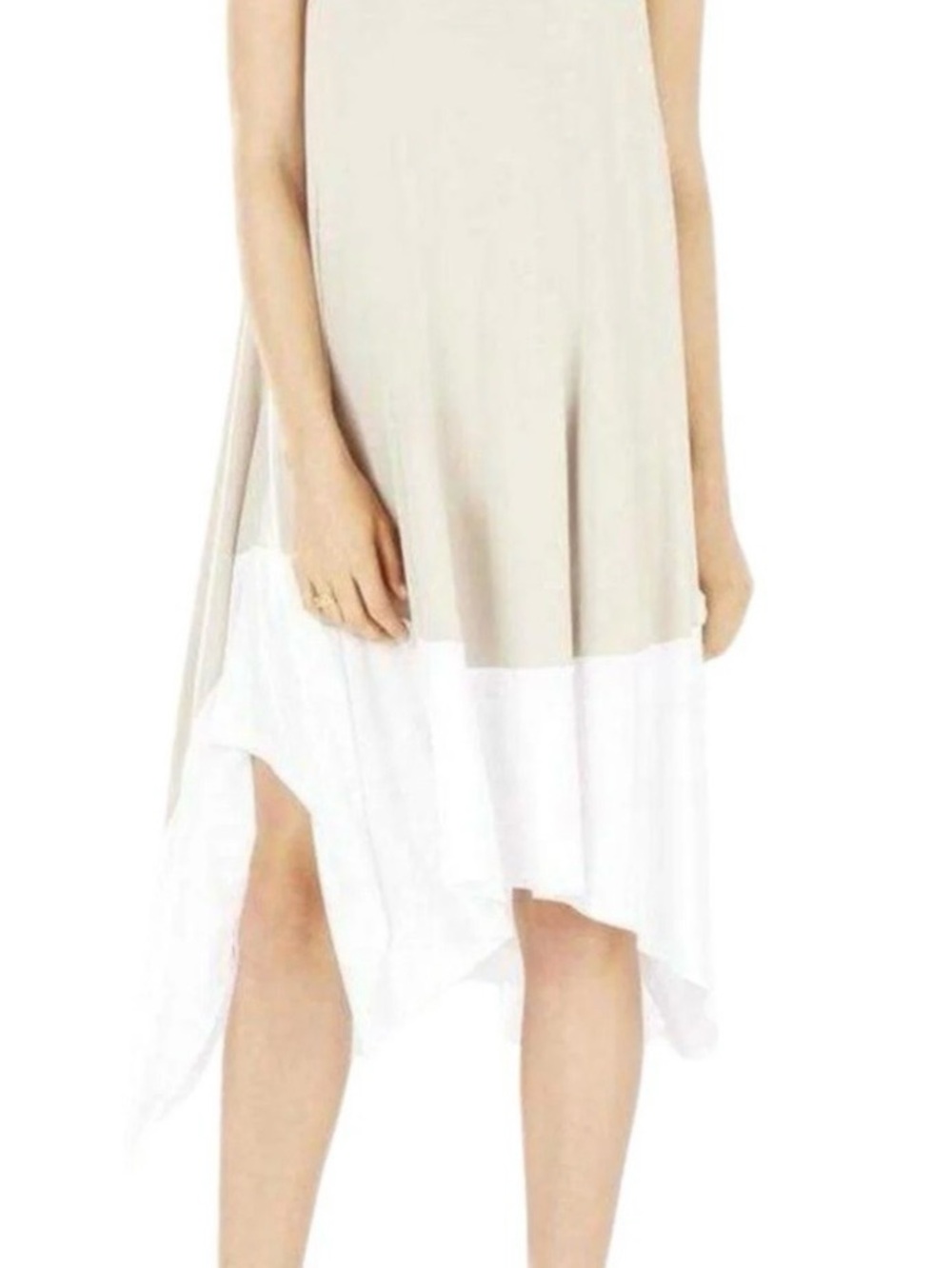BCBGMaxAzria Beige and White Asymmetrical Tank Dress